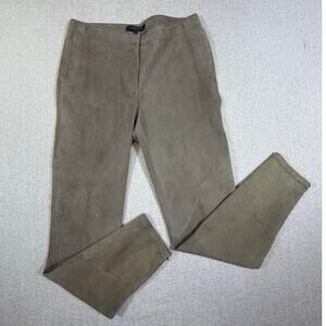 Lafayette 148 New York Women 8 Tan Suede Leather  Zip Front Trim Fit Pants